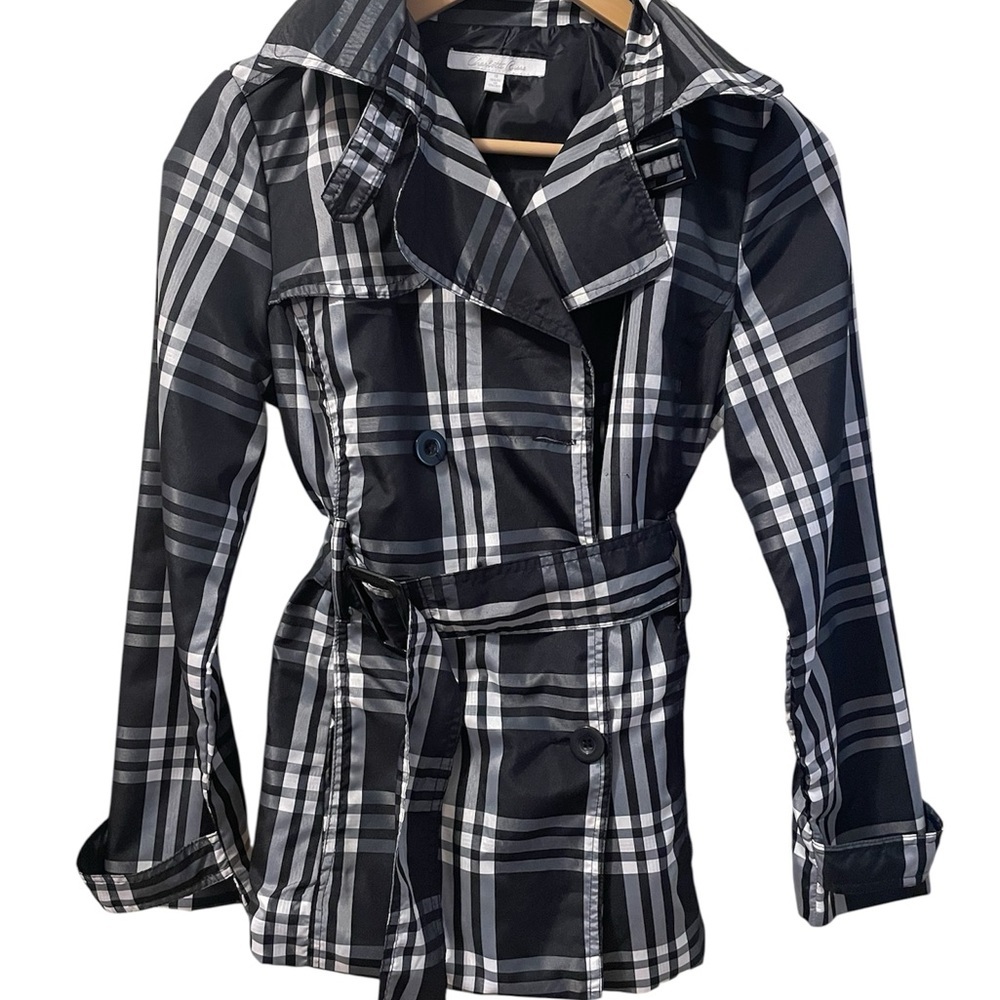 Charlotte Russe Black & White Plaid Trench Coat